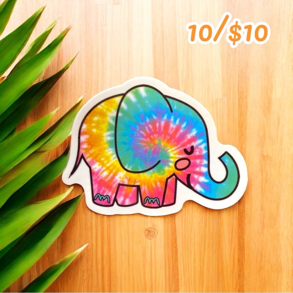 Colorful Tie-Dye Elephant Sticker Cute Vinyl Animal Decal Boho Rainbow Aesthetic